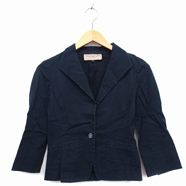 【中古】プロポーション ボディドレッシング PROPORTION BODY DRESSING テーラード ジャケット 七分袖 無地 袖スリット コットン 綿 3 ブラック 黒 /HT14 レディース 【ベクトル 古着】 221110