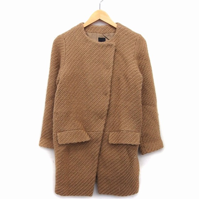 【中古】ミューニック Munich ノーカラー コート ミディ丈 ウール 毛 ニット S ブラウン 茶 /HT14 レディース 【ベクトル 古着】 221117