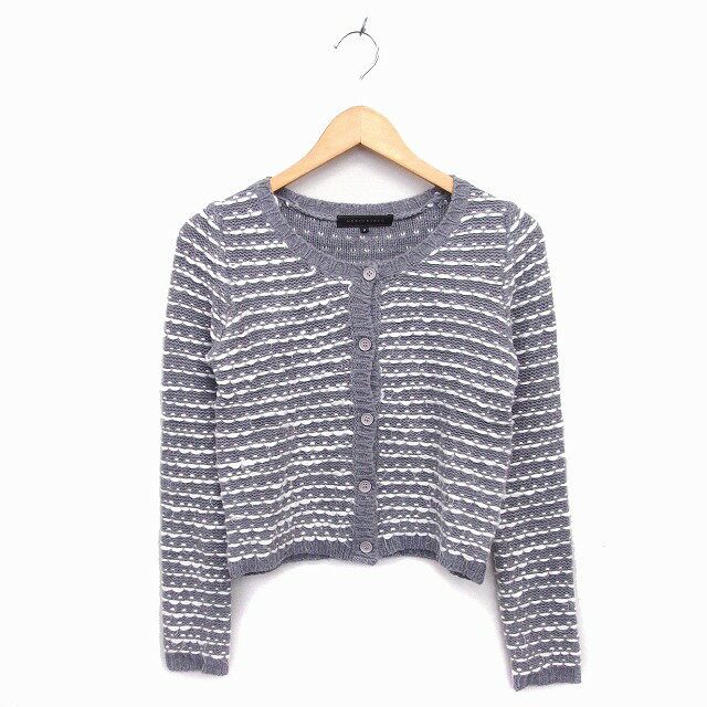 【中古】マーキュリーデュオ MERCURYDUO カーディガン ニット クルーネック リブ ボーダー 長袖 F グレー /NT18 レディース 【ベクトル 古着】 221116