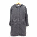 【中古】イーハイフンワールドギャラリー E HYPHEN WORLD GALLERY ピース PEACE フード コート ミドル丈 ウール混 総柄 パイピング ...