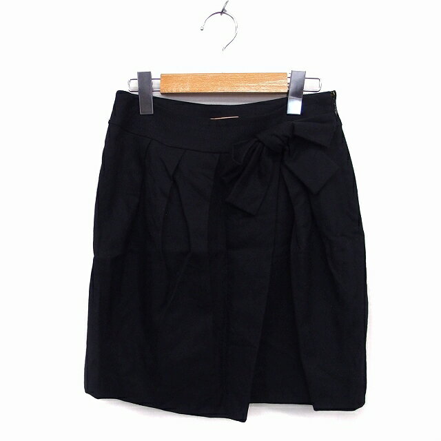 【中古】クローラ crolla スカート フレア ミニ ウール タック リボン サイドジップ 無地 36 黒 ブラック /NT30 レディース 【ベクトル 古着】 221124