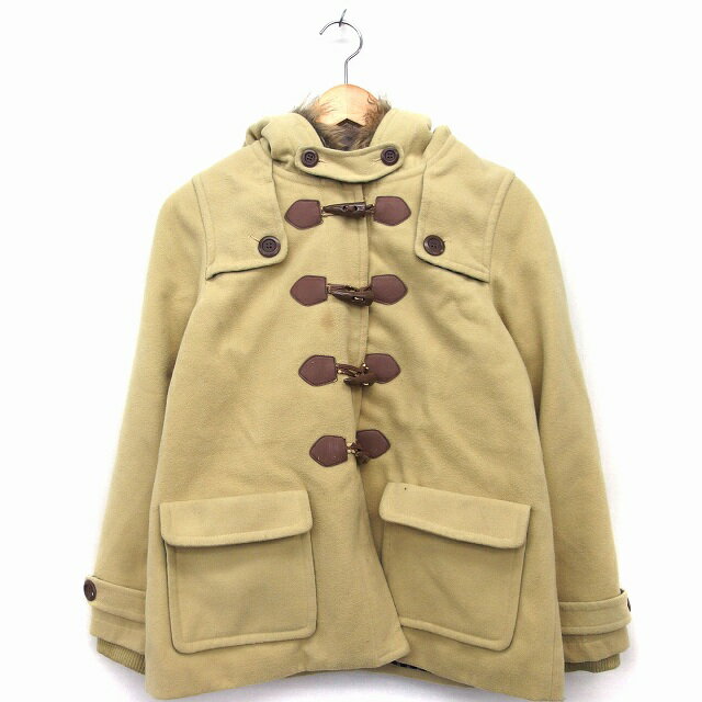 【中古】マーカ maca ダッフル コート ショート丈 ジャケット ファー 無地 肩ヨーク 切替リブ L ライム..