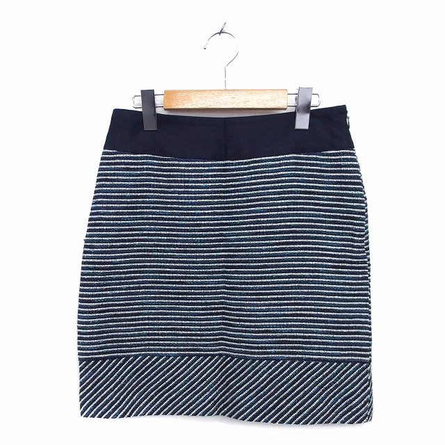 【中古】ユナイテッドアローズ UNITED ARROWS スカート タイト ミニ リネン混 コットン混 サイドジップ ボーダー 38 紺 ネイビー /NT24 レディース 【ベクトル 古着】 221128