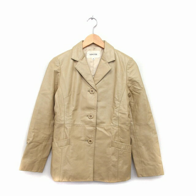 【中古】クランデュイユ KLEIN D'OEIL ジャケット アウター レザー テーラード 40 ベージュ /KT12 レディース 【ベクトル 古着】 221203