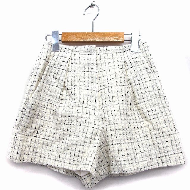 【中古】リリディア Lilidia ショート パンツ ツイード タック 総柄 ラメ混 ウール混 0 アイボリー 白 /HT35 レディース 【ベクトル 古着】 221216