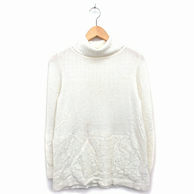 【中古】ストロベリーフィールズ STRAWBERRY-FIELDS ニット セーター Aライン 長袖 タートルネック レース 花柄 切替リブ ウール混 アイボリー 白 /HT33 レディース 【ベクトル 古着】 221223