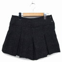 【中古】シップス SHIPS キュロット パンツ ワイド ショート ウール混 タック サイドジップ 千鳥柄 S 黒 ブラック /NT33 レディース 【ベクトル...