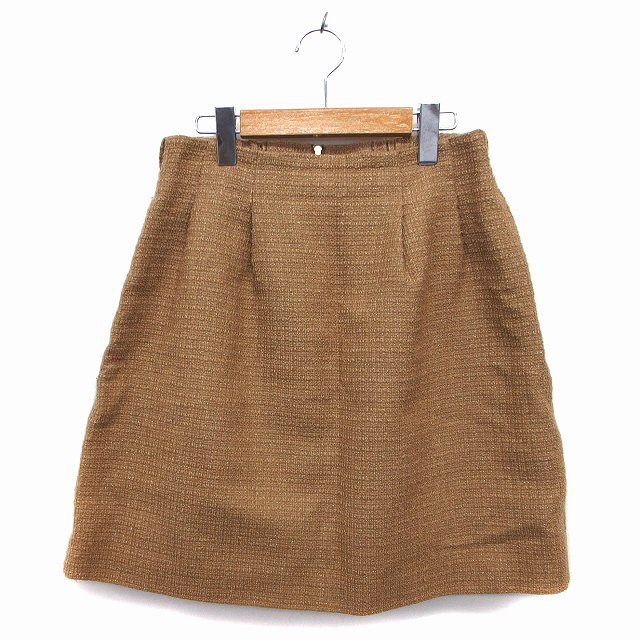 【中古】ボンメルスリー BON MERCERIE スカート フレア ひざ丈 ツイード ウール混 ラメ混 タック 38 茶 ブラウン /NT13 レディース 【ベクトル 古着】 230126