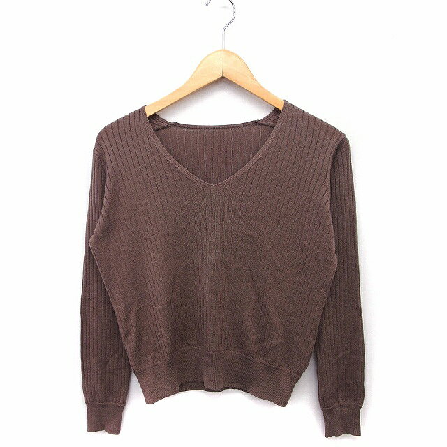 V-Neck - 【中古】N.Natural Beauty Basic N.ナチュラルビューティーベーシック リブニット セーター Vネック 長袖 無地 ウール混 M ブラウン 茶 /FT17 レディース 【ベクトル 古着】 230128