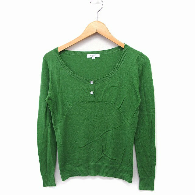 【中古】ナチュラルビューティーベーシック NATURAL BEAUTY BASIC ニット セーター 長袖 ジュエルネック ボタン ハイゲージ アンゴラ混 無地 M グリーン 緑 /FT42 レディース 【ベクトル 古着】 230126