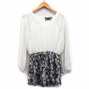 【中古】スナイデル snidel オールインワン キュロット 長袖 丸首 背あき ショート パンツ 透け感 花柄 0アイボリー 白 /HT25 レディース 【ベクトル 古着】 230206