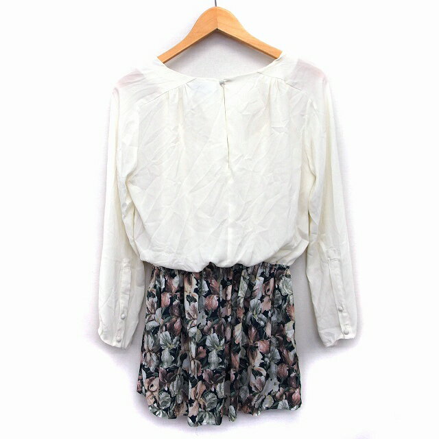 【中古】スナイデル snidel オールインワン キュロット 長袖 丸首 背あき ショート パンツ 透け感 花柄 0アイボリー 白 /HT25 レディース 【ベクトル 古着】 230206