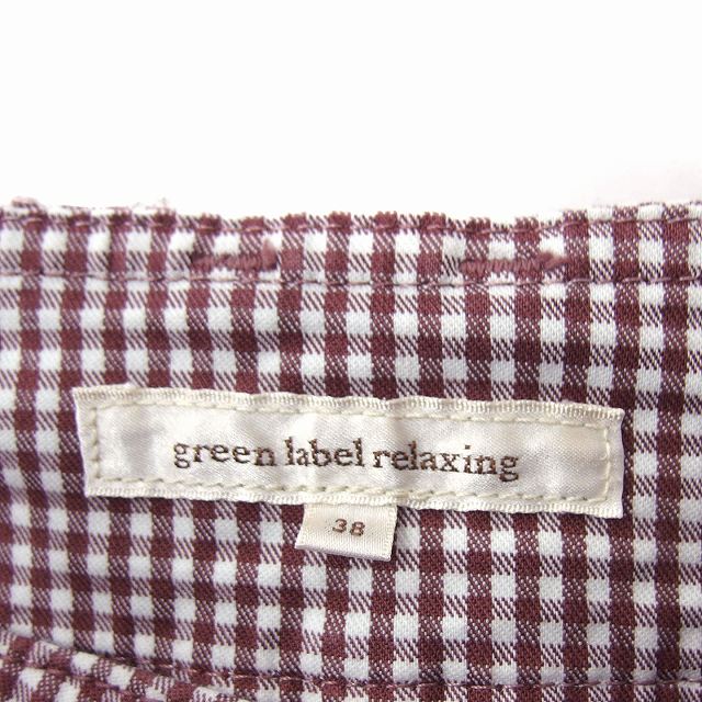 【中古】グリーンレーベルリラクシング ユナイテッドアローズ green label relaxing ギンガムチェック クロップド パンツ 6分丈 ストレッチ 38 ブラウン 茶 /FT34 レディース 【ベクトル 古着】 230218