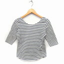 【中古】ストロベリーフィールズ STRAWBERRY-FIELDS Unjour ボーダー カットソー Tシャツ 五分袖 ラウンドネック コットン 綿 アイボリー 白 /FT14 レディース 【ベクトル 古着】 230304