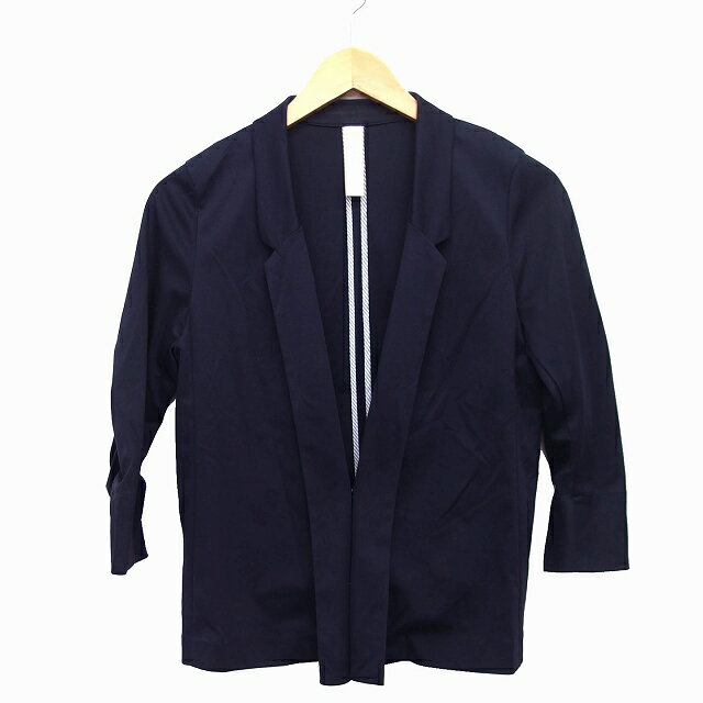 【中古】カリテ qualite テーラード ジャケット シングル 無地 シンプル 七分袖 薄手 綿混 ネイビー 紺 /HT20 レディース 【ベクトル 古着】 230303