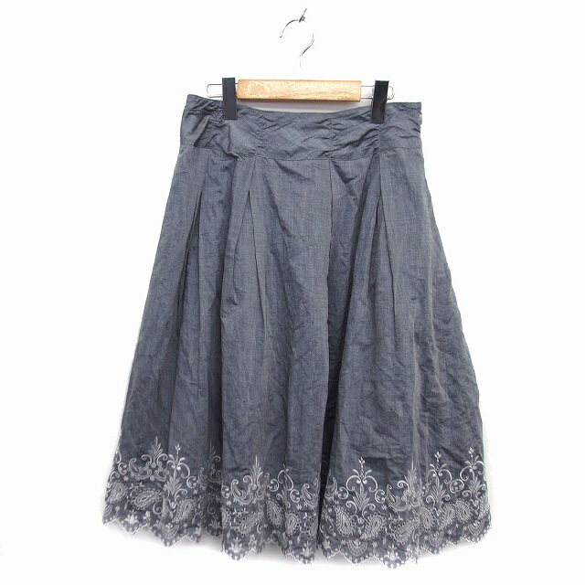 【中古】キャラオクルス CARA O CRUZ スカート フレア ロング 透け感 刺繍 タック サイドジップ 11 グレー /NT29 レディース 【ベクトル 古着】 230405