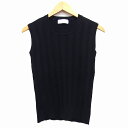 【中古】シンプリシテェ Simplicite ニット カットソー ベスト 柄編み リブ ノースリーブ 丸首 麻混 綿混 ブラック 黒 /HT29 レディース 【...