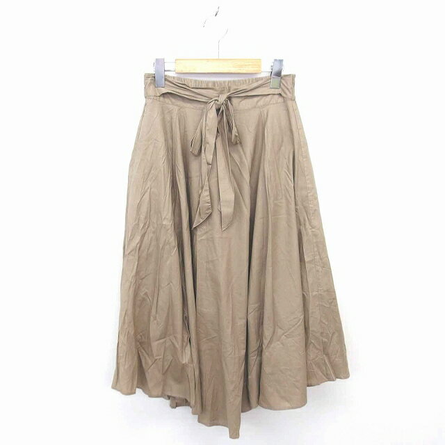 【中古】ディスコート Discoat フレア スカート ロング 薄手 ウエストリボン L ベージュ 薄茶 /TT2 レディース 【ベクトル 古着】 230422