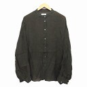 【中古】ヌナ Neuna ワンピース シャツワンピ 膝丈 無地 シンプル 透け感 ノーカラー 長袖 カーキ /HT13 レディース 【ベクトル 古着】 230427(4)
