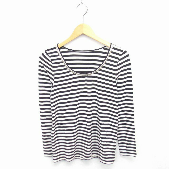 【中古】アダムエロペ Adam et Rope' カットソー Tシャツ ボーダー スパンコール 丸首 薄手 長袖 38 ホワイト ブラック 白 黒 /TT26 レディース 【ベクトル 古着】 230413