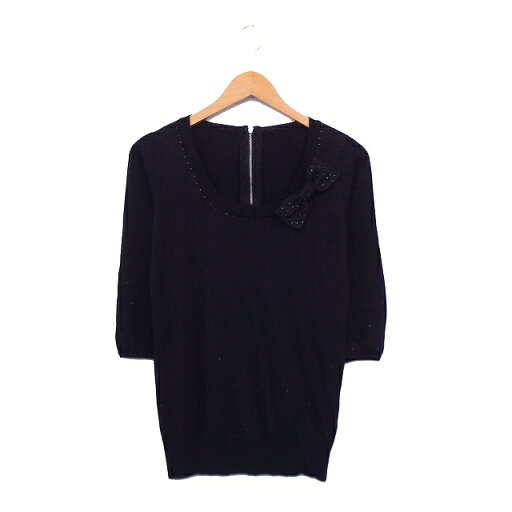 【中古】ウィルセレクション WILLSELECTION チュニック ニット 七分袖 Uネック リボン ビジュー 1 ブラック 黒 /KT21 レディース 【ベクトル 古着】 230427 【中古】ウィルセレクション WILLSELECTION チュニック ニット 七分袖 Uネック リボン ビジュー 1 ブラック 黒 /KT21 レディース 【ベクトル 古着】 230427