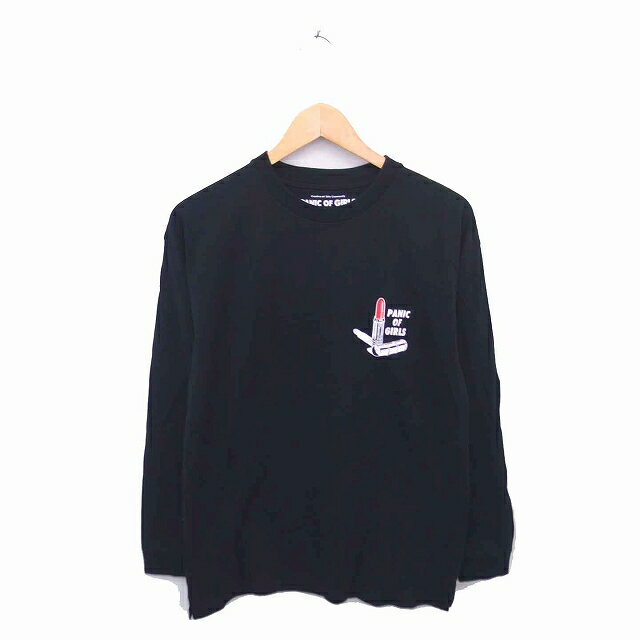 【中古】パニックオブガールズ PANIC OF GIRLS チュニック 英字 キスマーク 長袖 M 黒 ブラック /TT30 レディース 【ベクトル 古着】 230504