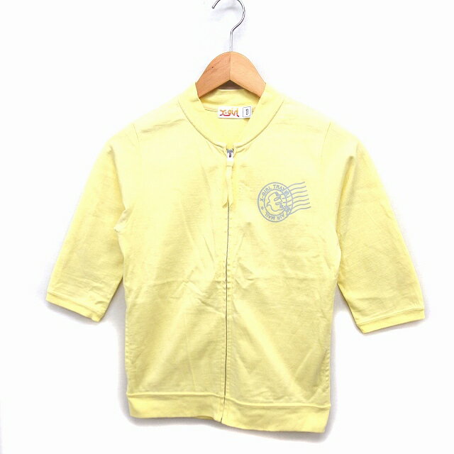 【中古】エックスガール x-girl ジップアップ ジャケット 五分袖 ロゴプリント コットン 綿 1 イエロー 黄 /FT17 レディース 【ベクトル 古着】 230510