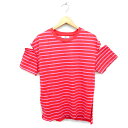 【中古】ディスコート Discoat カットソー Tシャツ クルーネック ショルダーカット コットン 綿 リブ ロングテール ボーダー 半袖 F 赤 レッド /NT23 レディース 【ベクトル 古着】 230602(4)