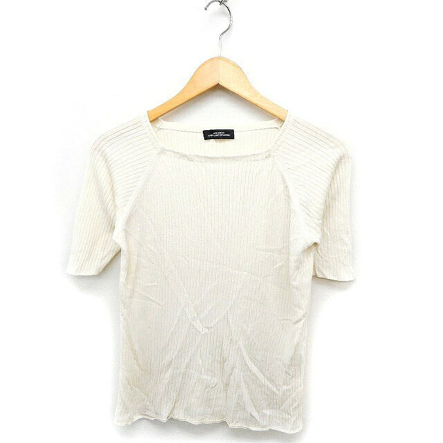 【中古】グリーンレーベルリラクシング ユナイテッドアローズ green label relaxing スクエアネック リブ ニット セーター 半袖 無地 シルク混 アイボリー 白 /FT8 レディース 【ベクトル 古着】 230607(4)