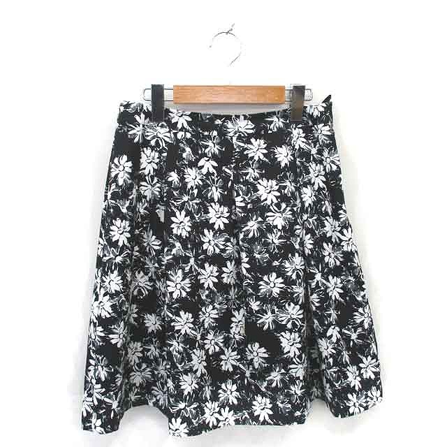 【中古】インディヴィ INDIVI フレア スカート ひざ丈 花柄 薄手 40 ブラック ホワイト 黒 白 /TT13 レディース 【ベクトル 古着】 230608