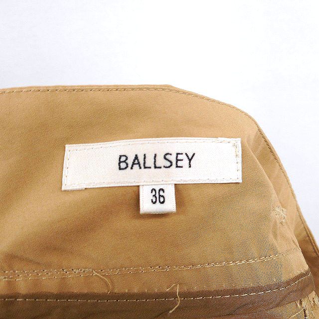 【中古】ボールジー BALLSEY トゥモローランド フレア スカート 膝丈 無地 シンプル タック ベルト コットン 綿 36 ライトブラウン 茶 /HT16 レディース 【ベクトル 古着】 230621