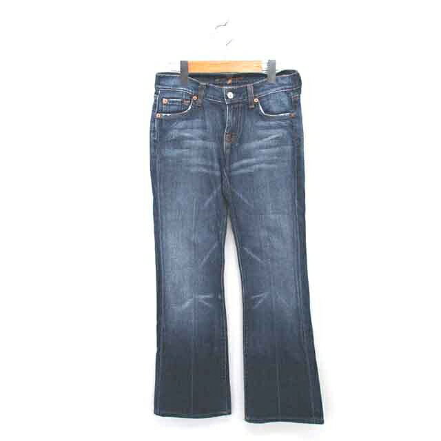 【中古】7For All Mankind デニム ジーンズ パンツ ストレート ダメージ加工 ウォッシュ加工 25 紺 インディゴ /TT16 レディース 【ベクトル 古着】 230616