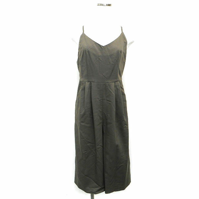 【中古】アプワイザーリッシェ Apuweiser-riche サロペット パンツ ワイド クロップド タック リボン サイドジップ 2 カーキ /NT1 レディース 【ベクトル 古着】 230717