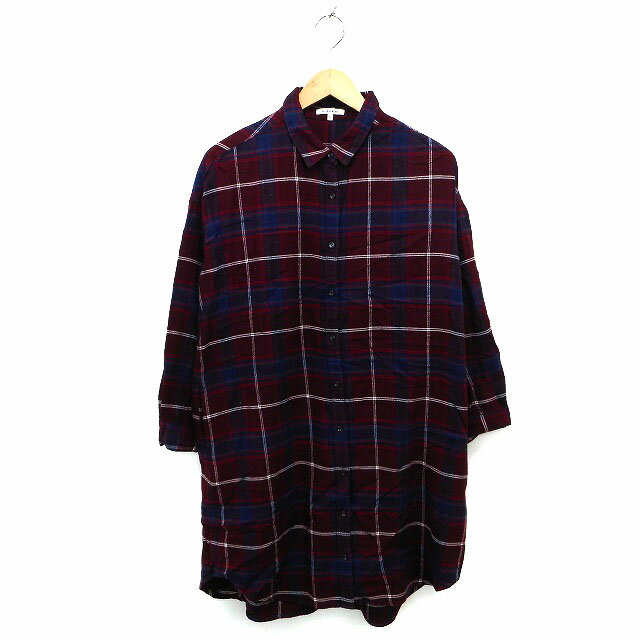【中古】グローバルワーク GLOBAL WORK シャツワンピ ワンピース Iライン ロング ステンカラー コットン 綿 チェック 長袖 L ボルドー /NT17 レディース 【ベクトル 古着】 230811