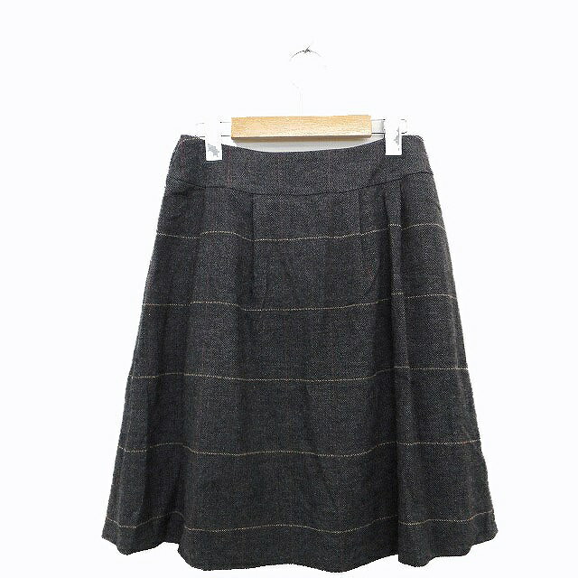 【中古】エフデ ef-de フレア スカート 膝丈 チェック ヘリンボーン 柄 タック ウール混 9 チャコール 灰 /HT25 レディース 【ベクトル 古着】 230728