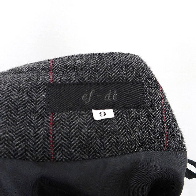 【中古】エフデ ef-de フレア スカート 膝丈 チェック ヘリンボーン 柄 タック ウール混 9 チャコール 灰 /HT25 レディース 【ベクトル 古着】 230728