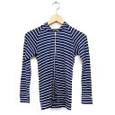【中古】エディーバウアー EDDIE BAUER リブ パーカー カットソー フード 長袖 ボーダー 綿混 PS ネイビー 紺 /FT26 レディース 【ベクトル 古着】 230811