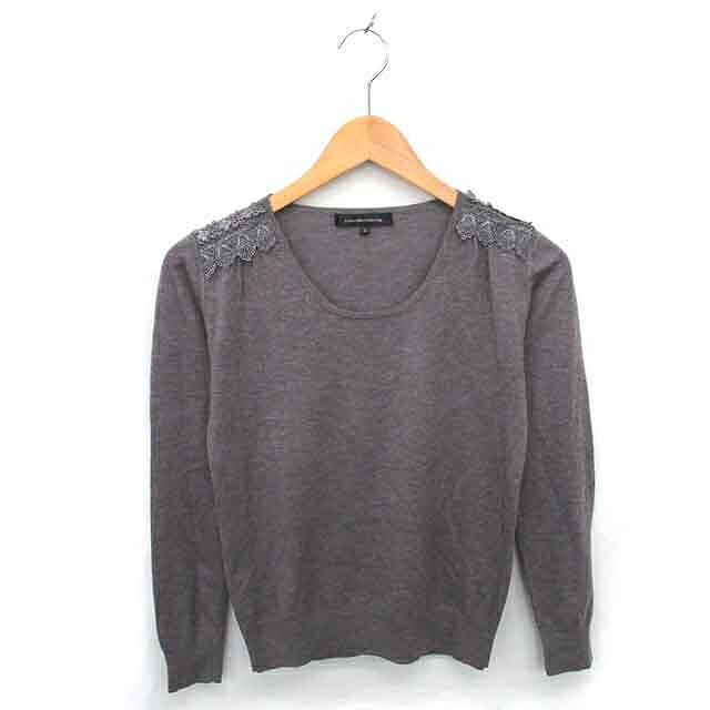 【中古】グリーンレーベルリラクシング ユナイテッドアローズ green label relaxing ニット セーター 丸首 レース ウール混 長袖 38 グレー /TT29 レディース 【ベクトル 古着】 230915