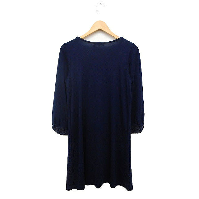 【中古】グローブ grove 切替 レース ワンピース 長袖 ひざ丈 Aライン M ネイビー 紺 /FT31 レディース 【ベクトル 古着】 230920