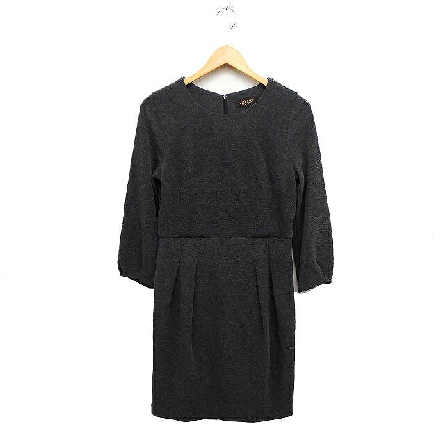 【中古】スープ SOUP タック ワンピース 長袖 丸首 ひざ下丈 9 チャコール /FT20 レディース 【ベクトル 古着】 231012