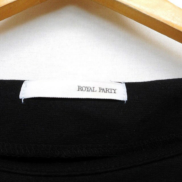 【中古】ロイヤルパーティー ROYAL PARTY ワンピース Iライン 膝丈 切替ニット シンプル 飾りパールボタン 長袖 丸首 F ブラック 黒 /HT16 レディース 【ベクトル 古着】 231020
