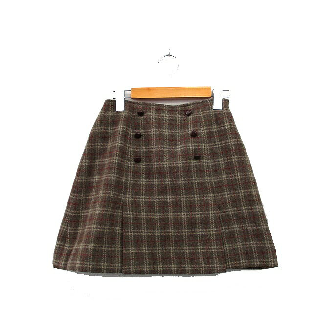 【中古】イーストボーイ EAST BOY 台形 スカート ミニ ボダン ウール チェック 9 カーキ /KT40 レディース 【ベクトル 古着】 231025