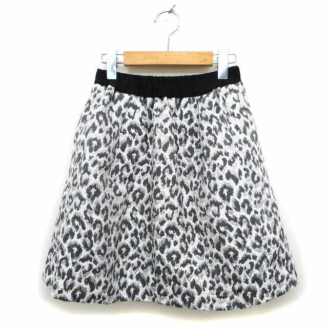 【中古】ジュエルチェンジズ Jewel Changes アローズ スカート フレア ミニ ゆったり ヒョウ柄 レオパード柄 ジャガード グレー /NT30 レディース 【ベクトル 古着】 231102