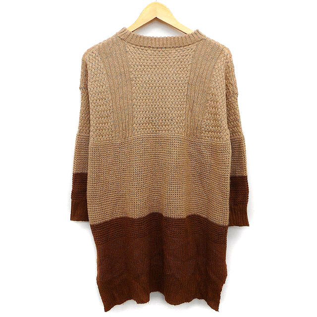 【中古】エーアイシー A.I.C ニット チュニック バイカラー 柄編み 切替リブ ロングテール 長袖 丸首 M ブラウン 茶 /HT9 レディース 【ベクトル 古着】 231113