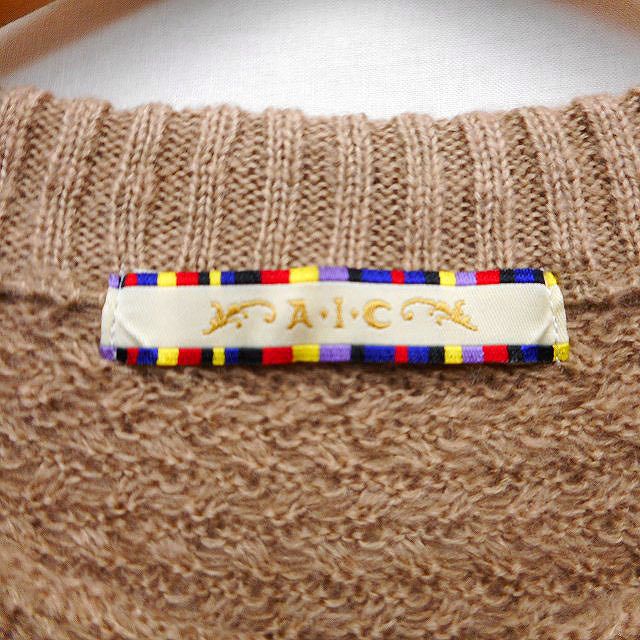 【中古】エーアイシー A.I.C ニット チュニック バイカラー 柄編み 切替リブ ロングテール 長袖 丸首 M ブラウン 茶 /HT9 レディース 【ベクトル 古着】 231113