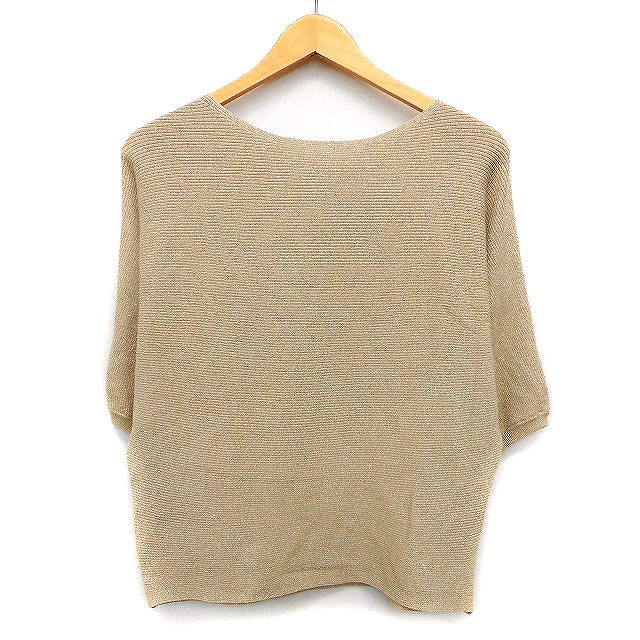 【中古】グローブ grove セーター ニット ラメ混 切替リブ 七分袖 丸首 M ベージュ /HT24 レディース 【ベクトル 古着】 231116