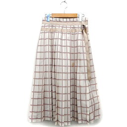 【中古】ジルスチュアート JILL STUART プリーツ スカート ロング ミディ丈 格子柄 飾りベルト M ベージュ /HT27 レディース 【ベクトル 古着】 231120