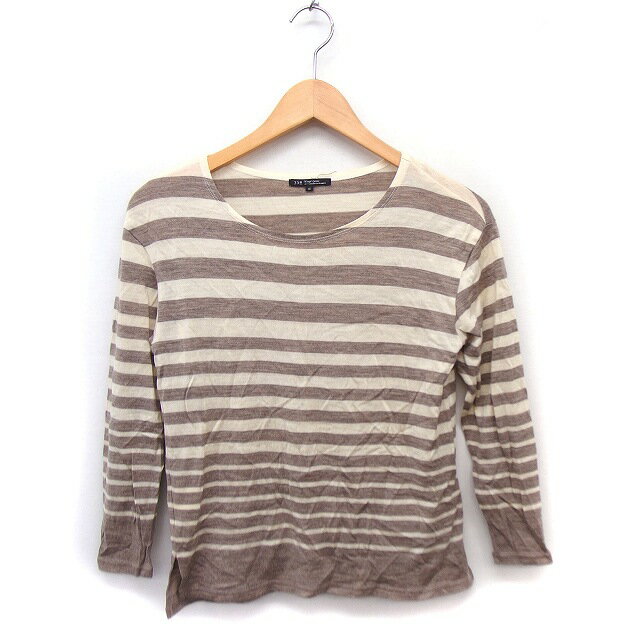 【中古】23区 オンワード樫山 ボーダー ニット セーター 七分袖 ウール 32 アイボリー 白 モカ /FT47 ..