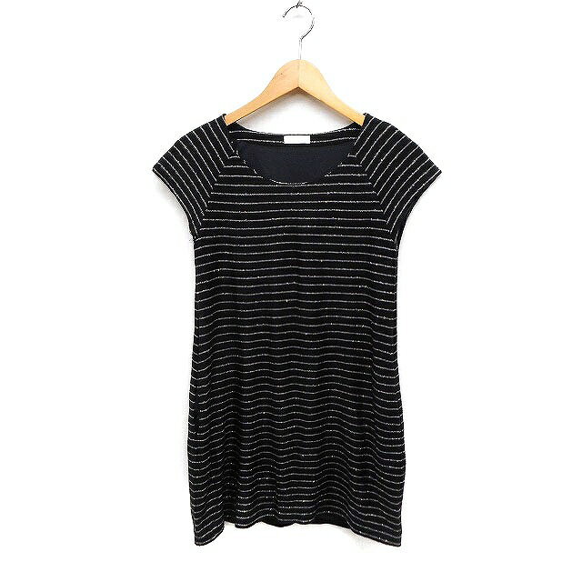 【中古】フレディレピ fredy repit ボーダー柄 チュニック 丸首 フレンチスリーブ ニット 36 ブラック 黒 /FT37 レディース 【ベクトル 古着】 231202