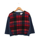 【中古】ブージュルード Bou Jeloud カットソー Tシャツ 七分袖 チェック F レッド 赤 /KT28 レディース 【ベクトル 古着】 240108